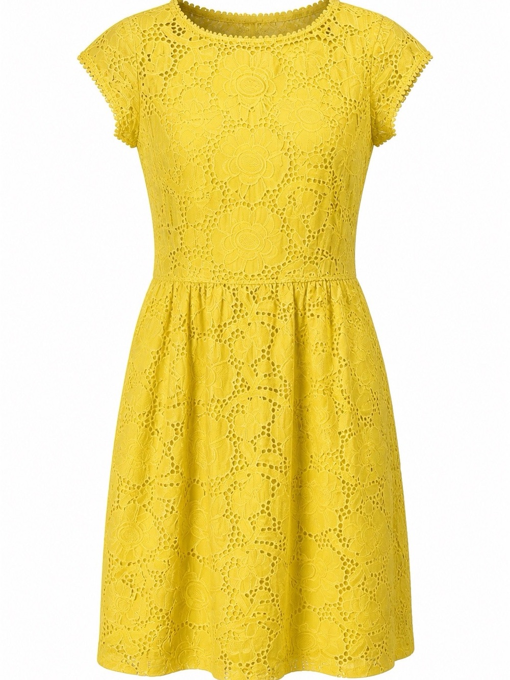 Nanette Lepore Bright Yellow Floral Lace Midi Dress